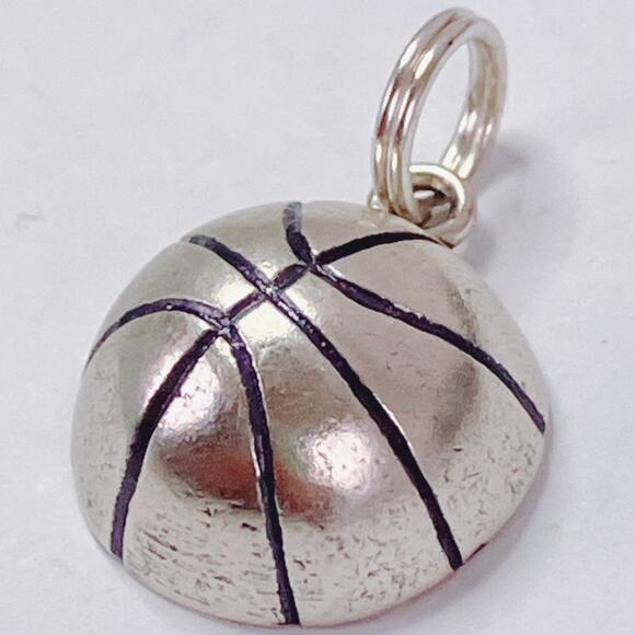 Vintage Sterling Silver Basketball Charm Pendant 1960s Sports Jewelry - Picture 3 of 8